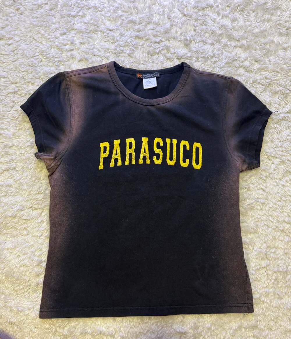 Vintage Parasuco Ergonomic Jeans Acid Wash Spell Out Logo T-Shirt